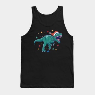 Santa Hat Christmas Lights T-rex Tank Top